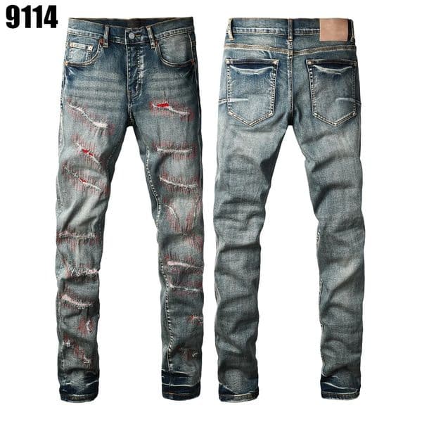 Men's Jeans designer Purple Chao brand light blue jeans men's spring Slim small straight embroidery stretch casual pants XQ098