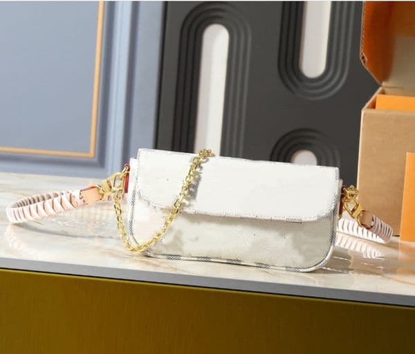 Ladies Fashion Casual Designe Luxury WALLET ON CHAIN IVY Bag Chain Bag Shoulder Bag Crossbody Totes Handbag Top Handbag Bag TOP Quality 11299 Pouch Purse White grid