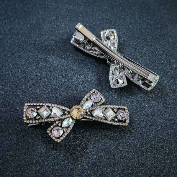 Rhinestone Bow Clips Crystal Bowknot Accessories Bridal Women, Elegant Hair Clip Pins for Updos & Daily Styling