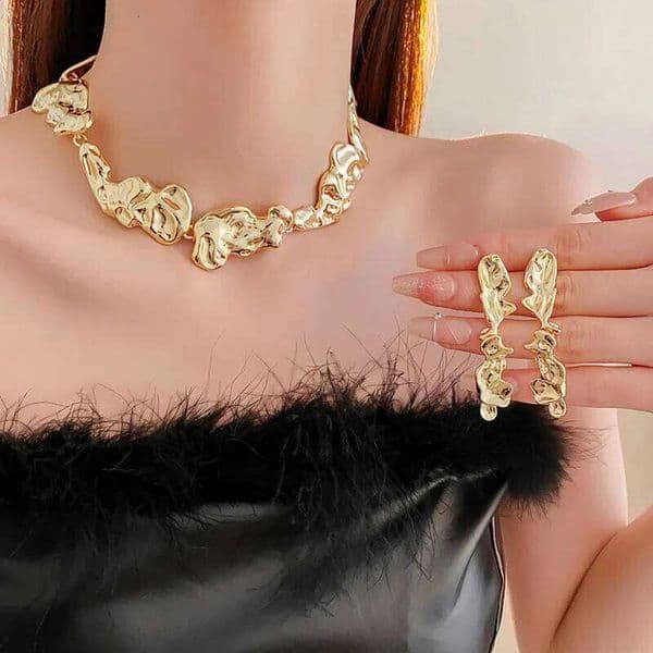 2025 Punk Irregular Metal Earrings Set Women's Exaggerated Geometric Necklace Simple Vintage Collar Party Jewelry Sets