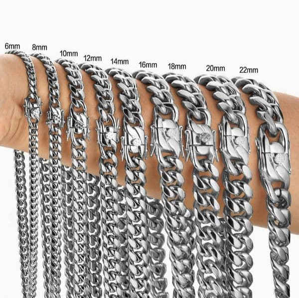 18K Gold Miami Cuban Link Chains Silvert Necklace Men Hip Hop Stainless Steel Fashion Jewelry Necklace