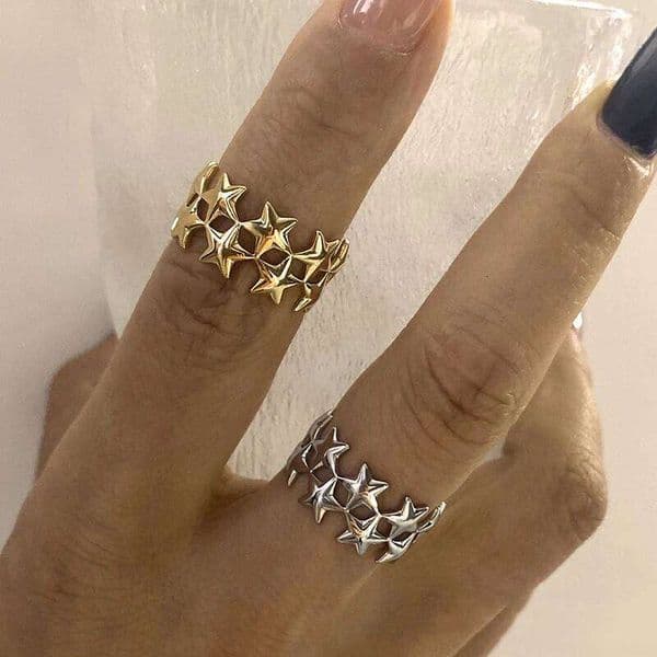 2026 New Stainless Steel Double Layer Waterproof for Women Gold Color Opened Star Rings Cute Wedding Jewelry Gifts