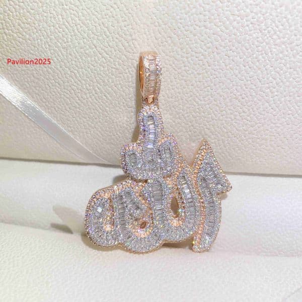 14k Rose Gold Plated Sterling Silver Hip Hop Men Vvs Moissanite Diamond Iced Out Allah Pendant