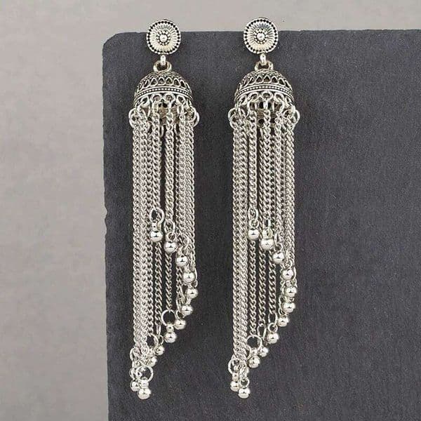 Ethnic Round Bead Pendant Fringe Earrings Women Long Chain Metal Retro Bohemian Geometric Piercing Ear Jewelry Vacation Gift
