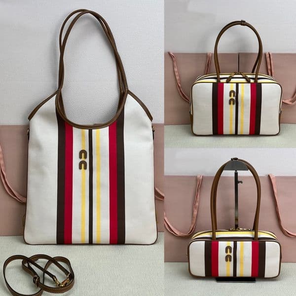 Designer bag Luxury Bag high quality Color Striped Canvas Bowling Bag Tote Bag embroidery letter miumin bags Crossbody bag Casual Everyday Shoulder bag Handbag bags
