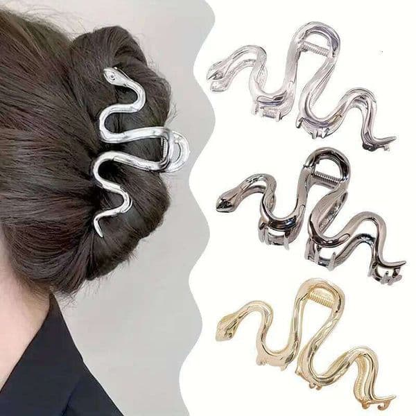 1pc Metal snake shaped gripper with minimalist style, shark anti slip ponytail clip, elegant hair clip headband
