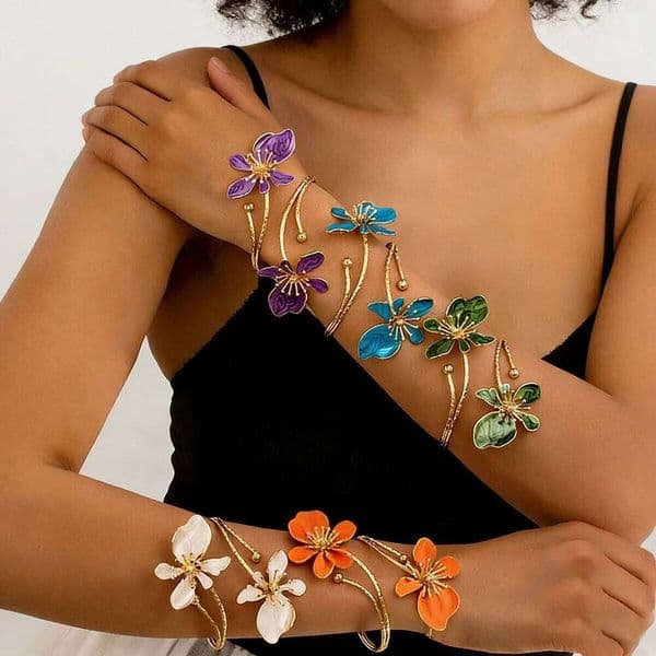 Fashion Glazed Flower Bracelets Women Multi Layer Stackable Bold Bangle Elegant Exquisite Banquet Daily Wear Jewelry Accessories