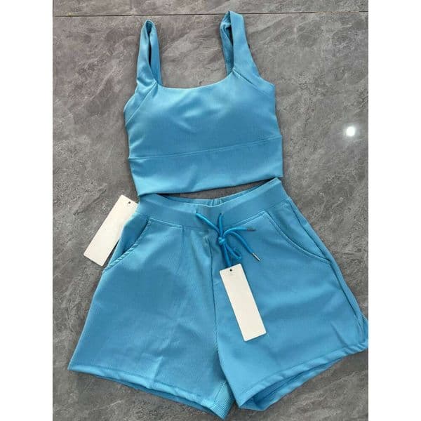 Designer shorts Women 2piece talon yoga sports set Waffle Knit Solid Color Active Outfit High Stretch Sleeveless Top Shorts Set for Yoga Fitness Daily Lounge