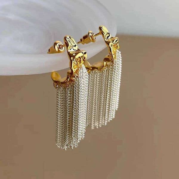 New Fold Metal Chain Tassel Dangle for Women C Shape Luxury Elegent Earrings Vintage Jewelry Gifts
