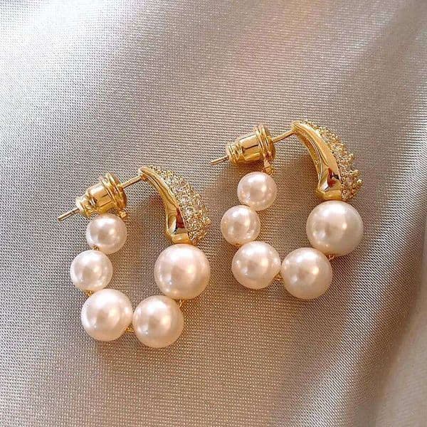 French Retro Imitation Pearl Hoop for Women Hanging Rhinestone Waterdrop Earrings Girl Luxury Two Wear Way Jewelry
