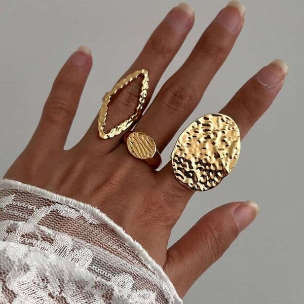 3Pcs Exaggerated Irregular Geometric Shape Finger for Women Fashion Opening Elegent Fold Men's Rings Set Jewelry Wholesale