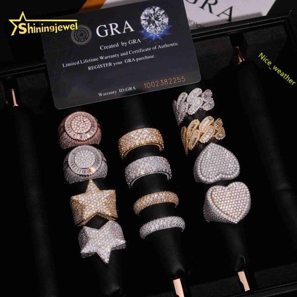 Ready to Ship Hip Hop Moissanite Ring S925 Pass Diamonds Test GRA Moissanite Iced Out Buss Down Sparkling Men Rings