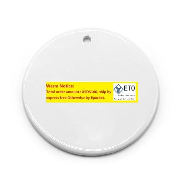 Blank White Sublimation Ceramic pendant Creative Christmas ornaments Heat transfer Printing DIY ceramic ornament heart round Christmas Tax Duty Free HJ