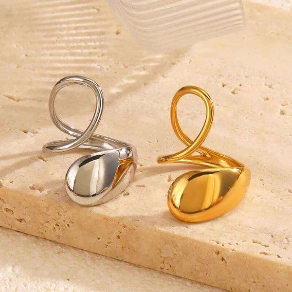 Stainless Steel Chunky Smooth for Women Geometry Creative Hollow Water Drop Shape Rings Jewelry Gifts
