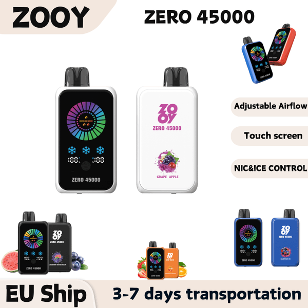 Zooy Zero 45000 Puffs Battery Adjustable Airflow Double Mesh Coil 45K 80k 120k Puffs EU Warehouse Adjust Nicotine Disposable Vape Pen