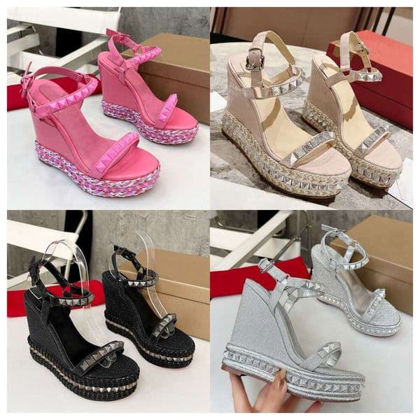 Luxury platform wedge sandals Pyraclou Everyday Leisure Outdoor high-heeled slides by Women lace-up leather Ankle girdle shoes espadrille designer platform slides