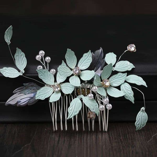 Pearl Flower Leaf Crystal Pin Band For Women Bride Wedding Bridal Hair Accessories Jewelry Comb Gift