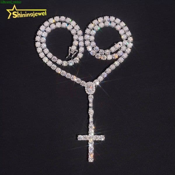 New Stock Fine Jewelry 925 Sterling Silver Fashion Necklaces 5MM Diamond Iced Out Moissanite Tennis Chain Cross Tennis Necklace
