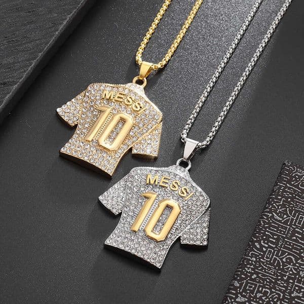 European And American Eco-Friendly Alloy Jewelry, Gold-Plated Diamond-Studded Football Number 10 Jersey Pendant Fashion Necklace, Wholesale From