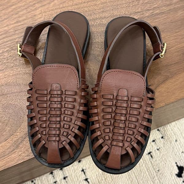 Summer New Women Leather Slingback Loafers Rear Strap Woman designer Sandals Knitted True Leather Lady Flat Shoes Upper with woven leather details TPU sole size 35 42