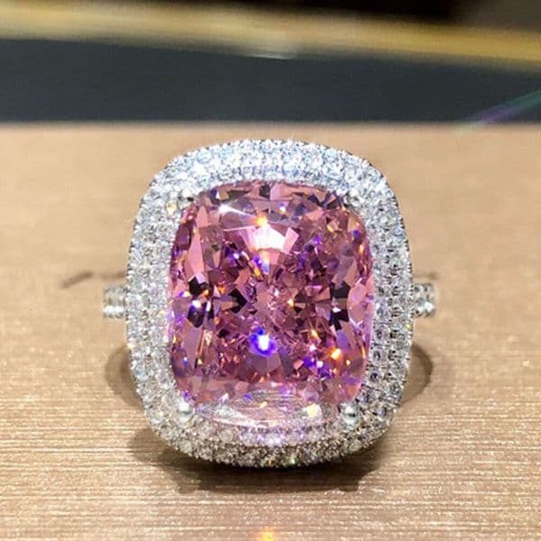 wedding ring new model square micro-inlaid pink diamond elegant zircon