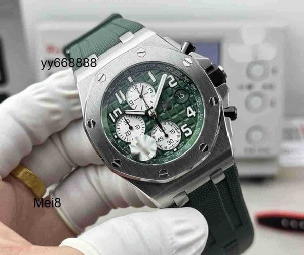 Luxury Automatic Mechanical Watch RoyalOak 26238 Designer Mens Watch Offshore Watches Skeleton Steel Green Dial Chronograph 3126 42mm Watch Wristwatch MeiUASP