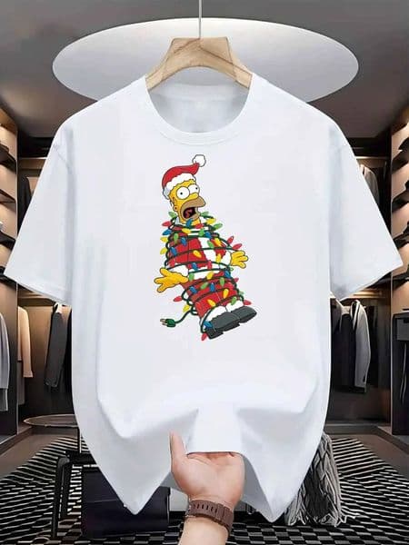 Bestseller Homer Simpson & Bart's Christmas Men T-Shirt Print Summer Cotton Women Tee Streetwear Casual Oversize Short Sleeve O-Neck Ddmysat