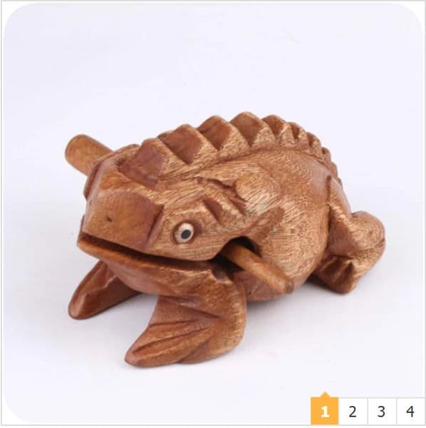 Thailand Lucky Frog with Drum Stick - Traditional Wooden Art Figurine, Miniature Home & Office Decor, Feng Shui Charm TAX Duty Free