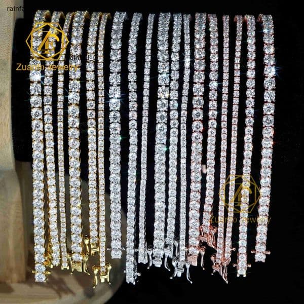 RTS 925 Sterling Silver VVS Moissanite Diamond Bracelet 2mm3mm 4mm Tennis Link Chain for Men and Women Iced Mossanite Jewelry