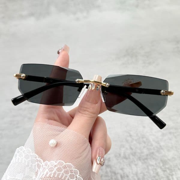 New High-End Business Style Men's Glasses Diamond Cut Edge Rimless Square Frame Sunglasses