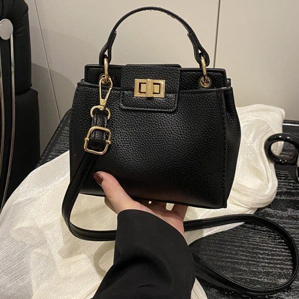 Evening solid color lychee pattern single-shoulder crossbody stylish retro lock clasp underarm 2025 new personalized women's bag
