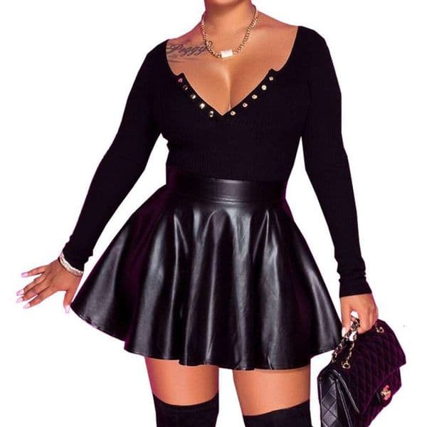 Designer 2026 European And American Clothing 2026 Sexy Solid Color PU Women's Luxury Half Mini A-line Skirt Free Shipping