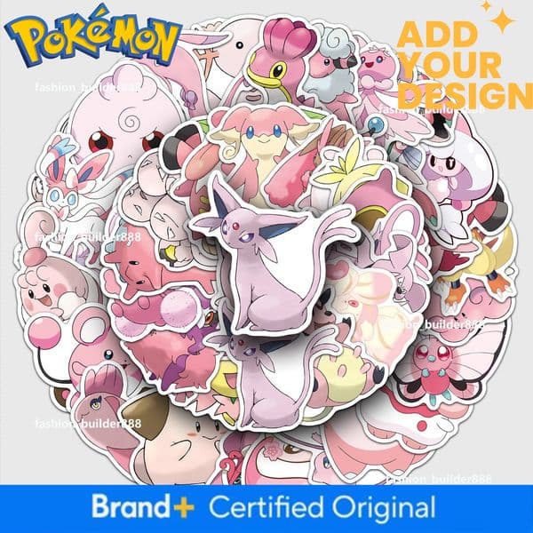 50 Pink Pokemon Stickers, Pokemon Japanese Anime Decorative Waterproof Stickers For Phone Cases Hot Sell