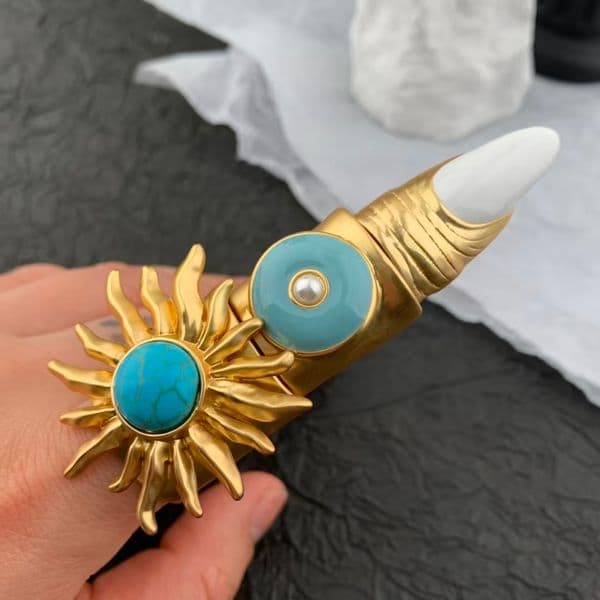 2026 New Fashion Luxury Women Designer Ring Yellow Gold Plated Sun Finger Ring for Girls Women for Party Wedding Gift Open Size