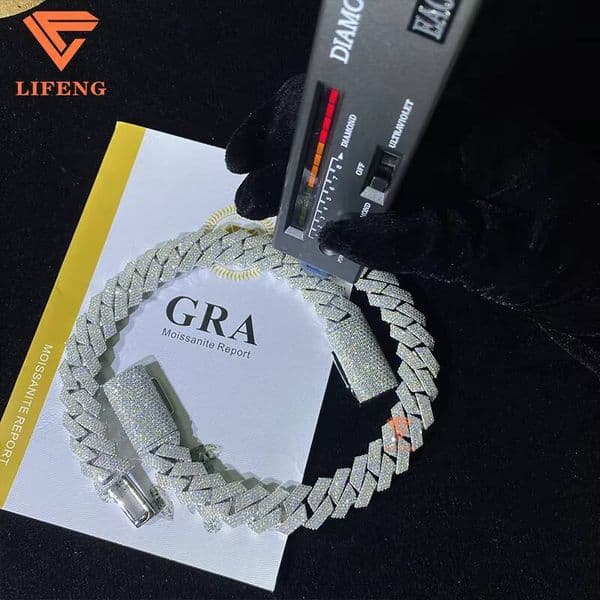 Top Quality Iced Out Hip Hop Cuban Link Chain 925 Sterling Silver 15mm Miami Mossanite Cuban Link Chain Bracelet