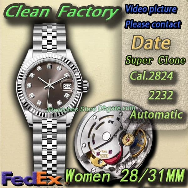Date 2824 2232 Automatic Mechanical Movement Brand Luxury Women's Fashion Watch Clean Super Quality Sapphire Luminous 904L Stainless Steel 50M Waterproof 28/31MM