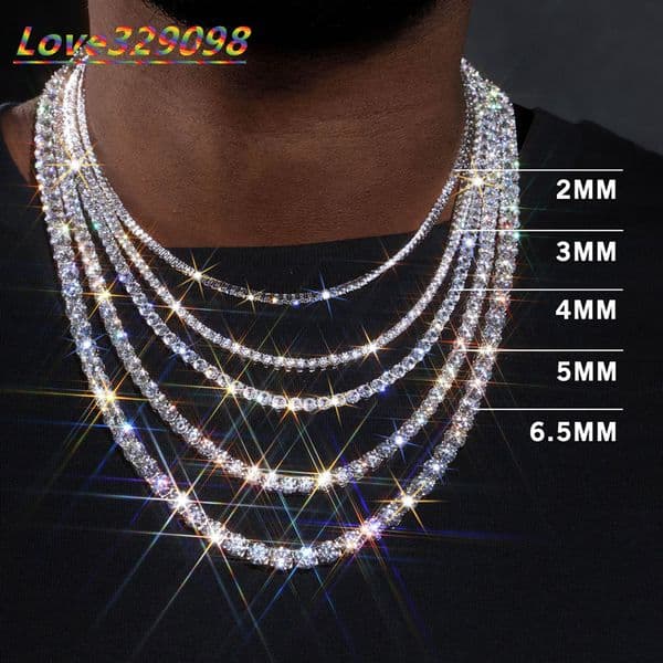5MM Moissanite Tennis Chain Necklace 925 Silver with Iced Out Hip Hop Jewelry Custom Tennis Chain