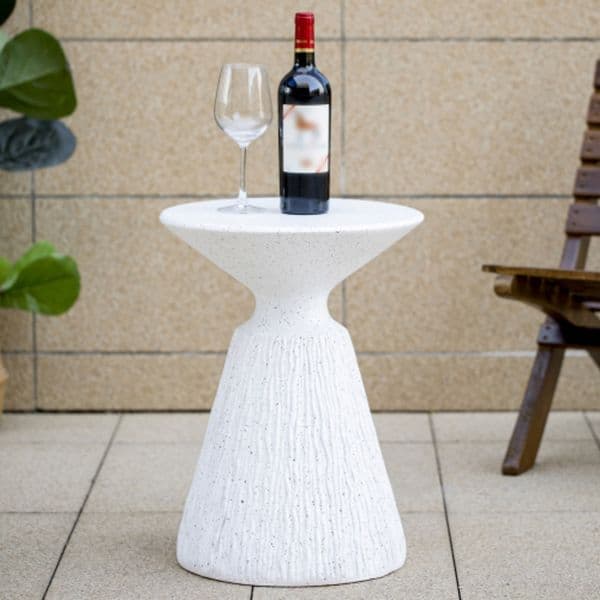 Outdoor White Marble Retro Speckled Textured All-Weather MGO Side Table Indoor End Table for Home Office Living Room Patio Decor