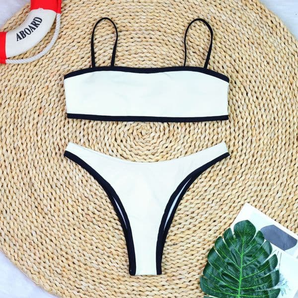 Women's Swimwear Best-Selling New Model With Simple Design - Two-Piece Set Featuring A Plunging Bra-Style Top Desig