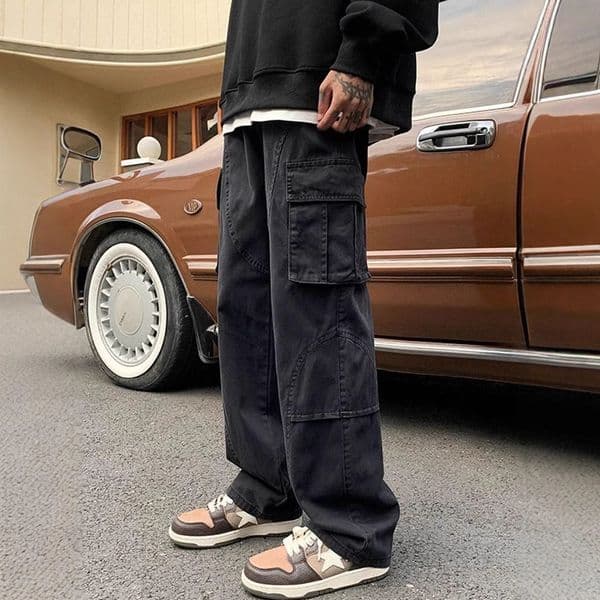 fr 2026 Mens High Strt Work Pants Retro Wide Leg Trousers Versatile Straight Fit Casual Wear for Spring S260408