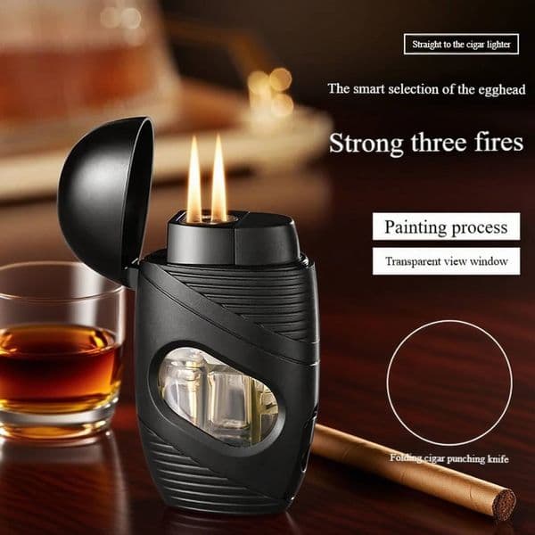 Three Flame Butane Gas Lighter, Large Capacity, Portable, Torch Lighter Refillable Cigar Smoking Accessories