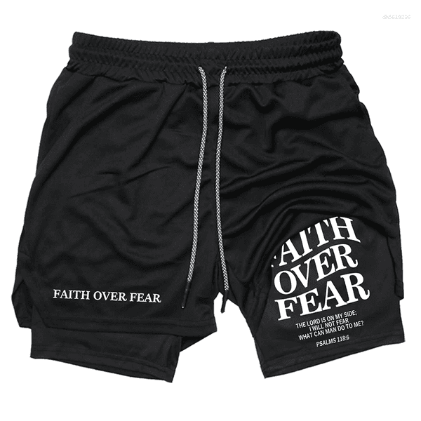 Men's Shorts Printed 2-in-1 Running Training Christian Gym Performance Phone Pocket Towel Bow Sportswear Size M-3XL