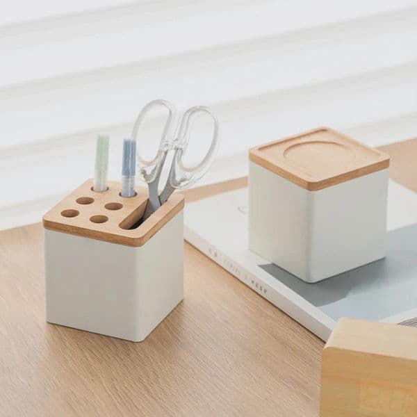 Zhubai Home Multifunctional simple desktop storage box wrought iron bamboo stationery box office pen holder