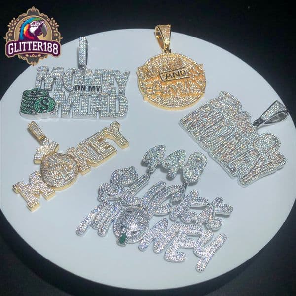 Iced Out Bling Letters Money Pendant Necklace Two Tone Color vvs moissanite vvs moissanite Dollar Symbol Necklaces Mens Hip Hop Jewelry