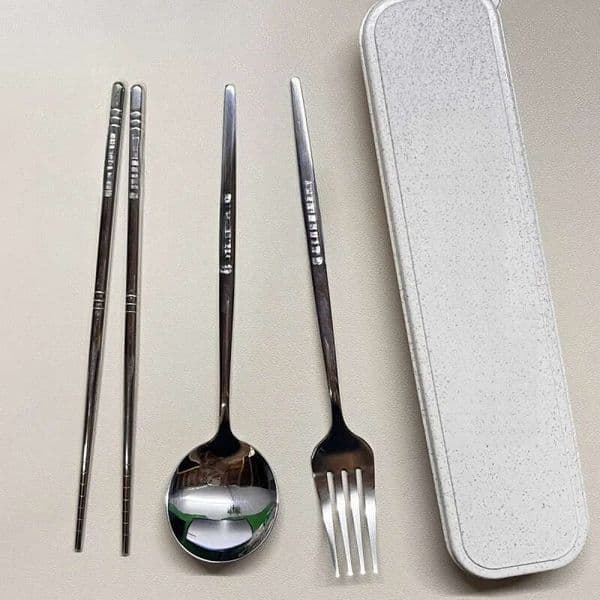 Portable Stainless Steel Cutlery Set - Lightweight Travel Utensils With Case For Students And Daily Use B5
