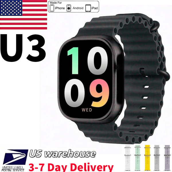 US warehouse. Watch band Apple Ultra 3 smartwatch, includes replacement bands, multiple colors, heart rate monitoring, designed specifically for outdoor sports.