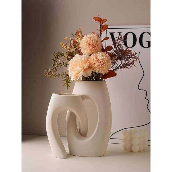 Creative Ceramic Vase Light Luxury Ornament High-End Feel Living Room Dining Table Dried Flowers Wabi-Sabi Style Art Decoration B5