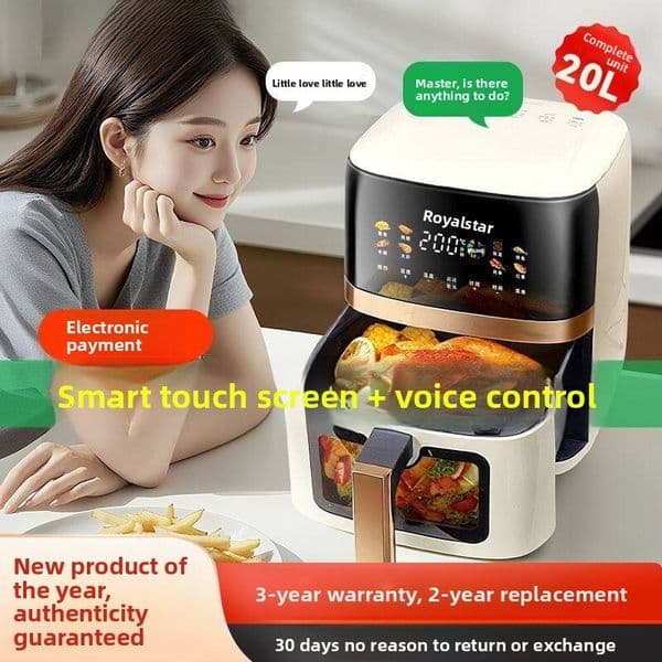 Large-capacity deep fryer with intelligent voice-controlled electric oven without flipping mechanism