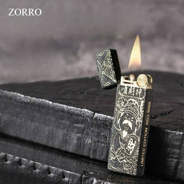 ZORRO Narrow Engraved Ultra-Thin Classic Grinding Wheel Ignition Windproof Compact Oil Lighter Gift Gadgets For Men