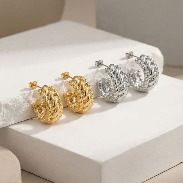 TaiYang 2026 C-Shaped Twist Geometric Earrings, Fashion Minimalist Elegant High-End Trendy Versatile Studs, Wedding Engagement Accessories Valentine's Day Gift